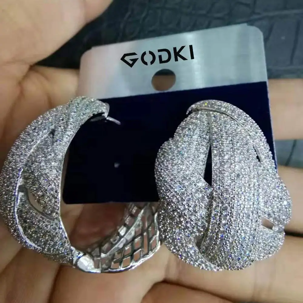 Silver GODKI Cross Роскошные 3 тона кубический циркон Эффектные серьги-кольца для женщин свадебные Дубай Свадебные квадратные круглые серьги-кольца - Окраска металла: Silver