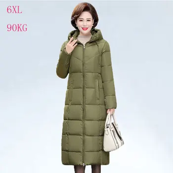 

6XL Middle-aged Woman Winter Jacket Cotton Coat Warm Thicken plus size Winter Coat Women Hooded Long Coats Down Parka Jackets