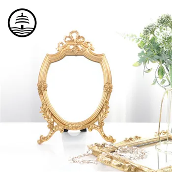 

BAO GUANG TA Light Luxury Palace Style Retro Carved Style Gold Hollow Bow Embossed Makeup Mirror Vanity Mirror Home Decor A2087