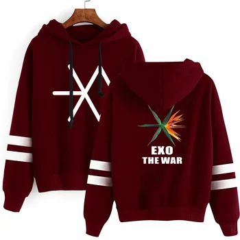 

New Korean Kpop EXO Hoodie Sweatshirt Hoodies Women Fashion Striped Hooded Top Female Harajuku Streetwear 2020 Outerwear Womens