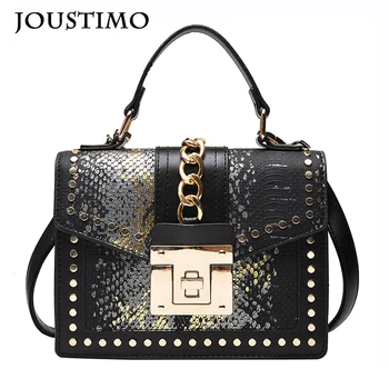 

Women Handbags Leather Shoulder Messenger Bags Fashion Serpentine Printed Sequin Chain Flap Purses Ladies Casual Top-handle Bags