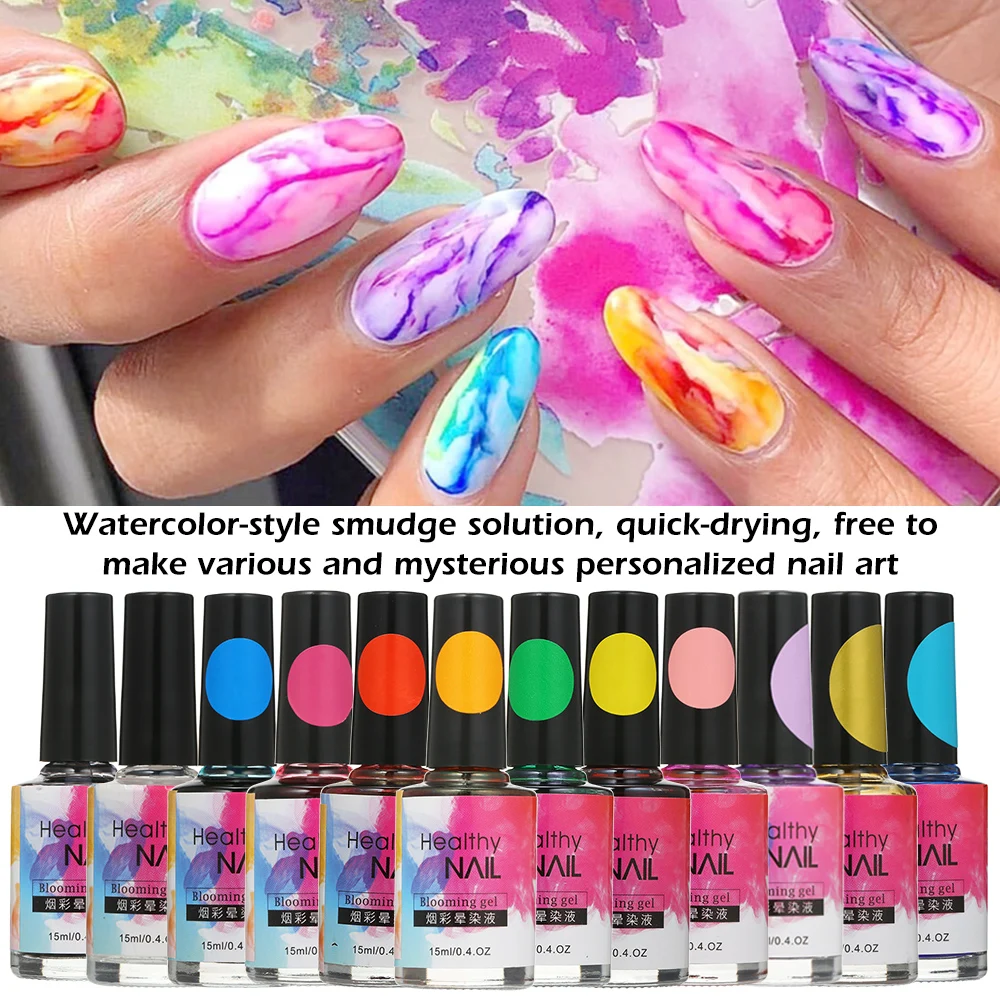 Esmalte de uñas en acuarela, 12 colores, 15ml, herramienta para decoración  de uñas en Gel, efecto humo, barniz de burbujas, herramientas de manicura