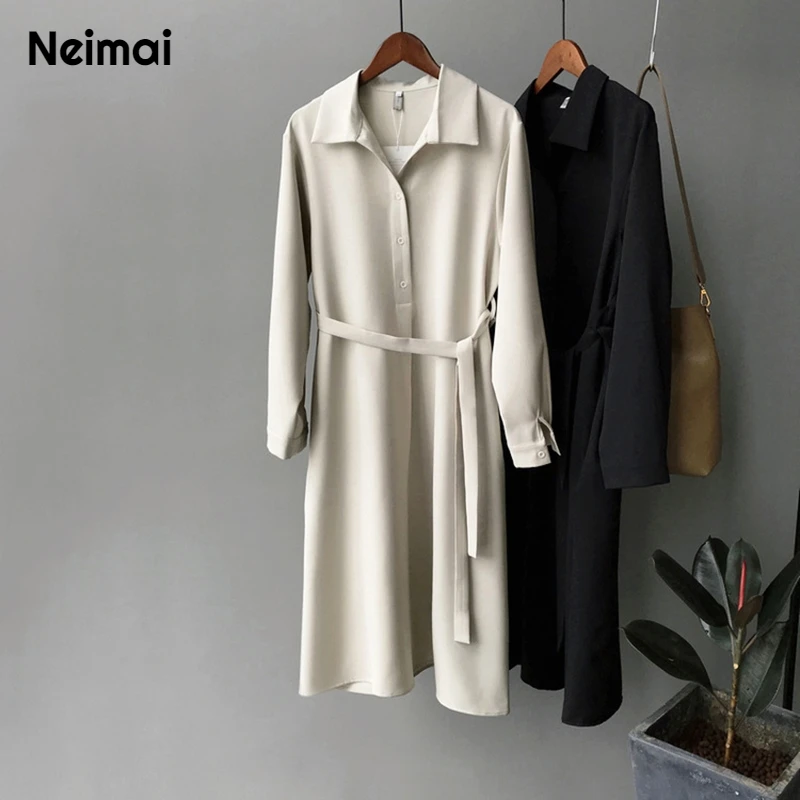Neimai шифоновое платье с длинными рукавами черное Vestido винтажное Осеннее