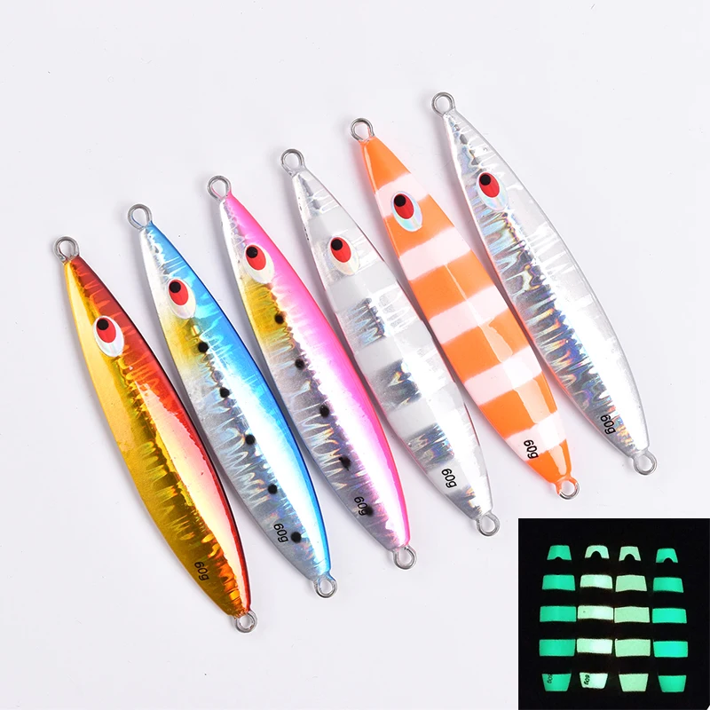 

6pcs long casting far shot boat jig lures culter fish jewfish metal artificial iron plate fish jiging 60G