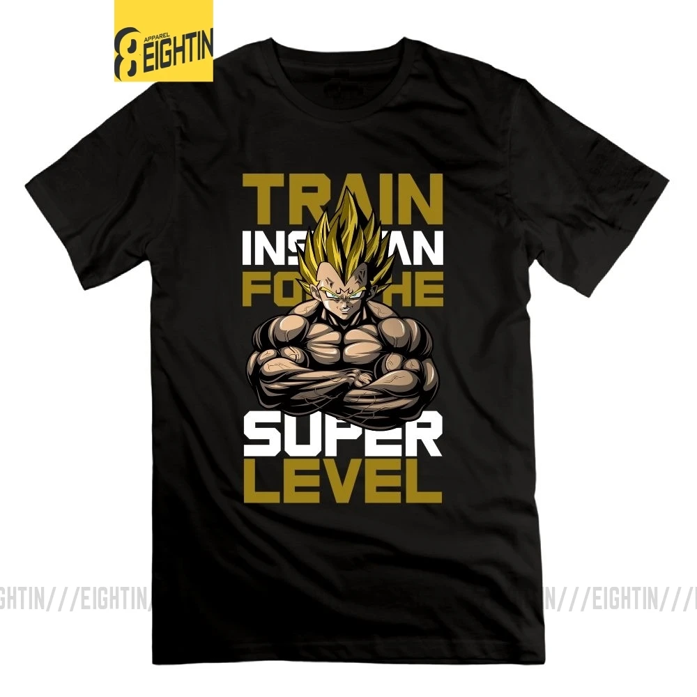 Футболка Train Insane for the Super Level Dragon Ball Z, футболка для поднятия веса, футболка с круглым вырезом, Мужская футболка для тяжелой атлетики, новинка, футболки - Цвет: Черный