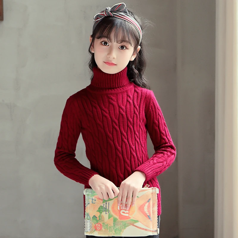 

2019 New Fall Sweater Kids Sweaters Autumn Girls Turtleneck Sweaters 4-12 Age Teenage Pullover Winter Knitted Bottoming Sweaters