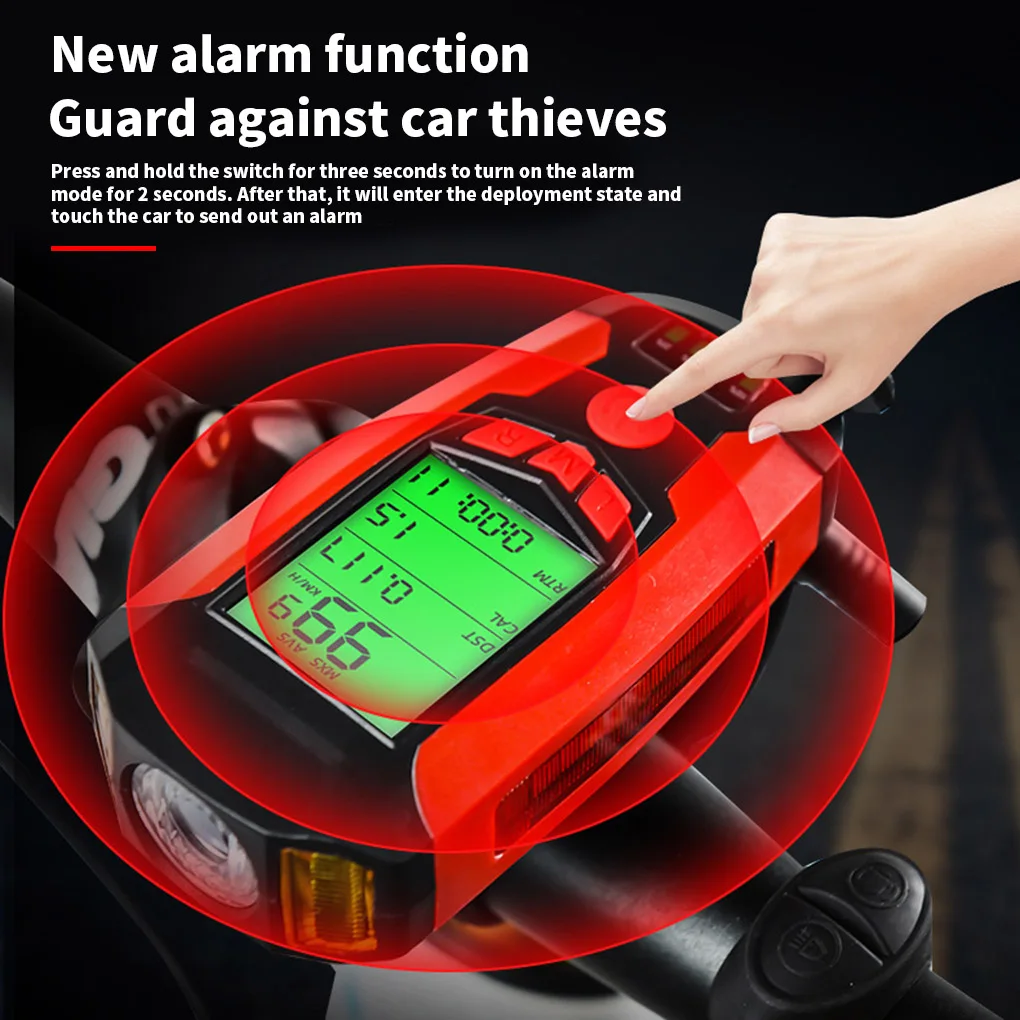3 in 1 USB Bike Front Light 5 LED Bicycle Computer Horn Bicycle Flashlight IPX4 Waterproof Odometer Computer Speedometer