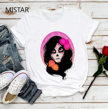

Mexico Day of the Dead sugar skull funny t-shirt women new summer white tops t shirt women tees shirt printed short sleeve femme