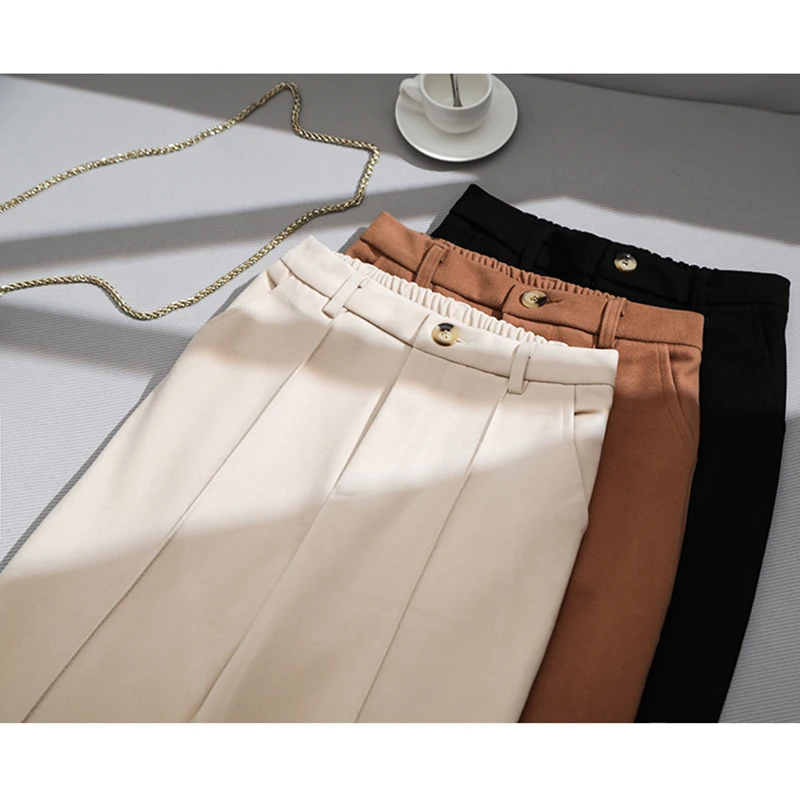 Sreetwear шерстяные шаровары женские брюки с высокой талией зима осень плюс размер черный абрикосовый свободные брюки pantalon femme