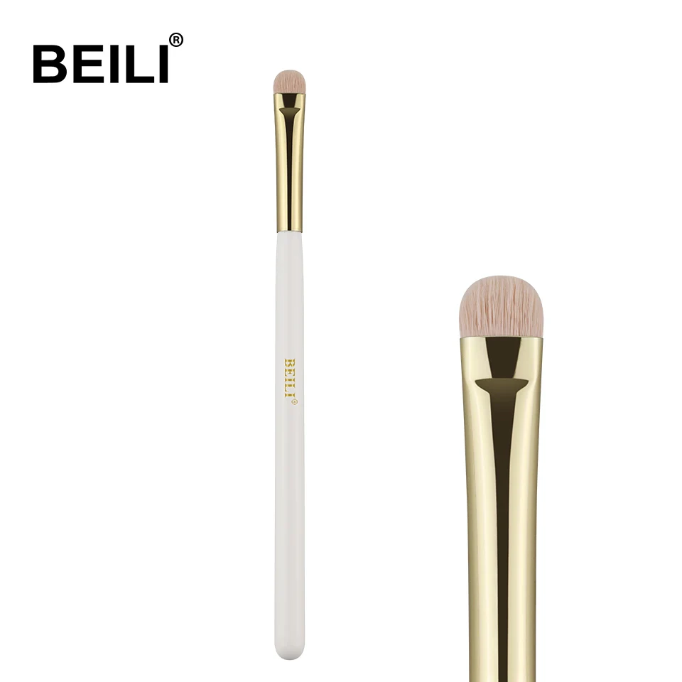 BEILI 1 piece Pearl White Makeup brush Nano wool fiber Hair Flat Foundation powder brush Handle golden ferrule - Handle Color: WY26