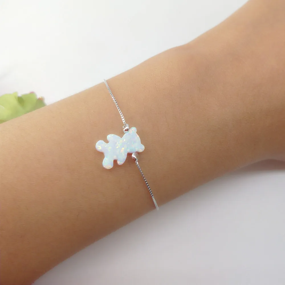 1 шт Высокое качество Белый op17 teddy bear опал браслет S925 серебро опал браслет медведь из искусственных волос медведь 9,5*13 мм по оптовой цене