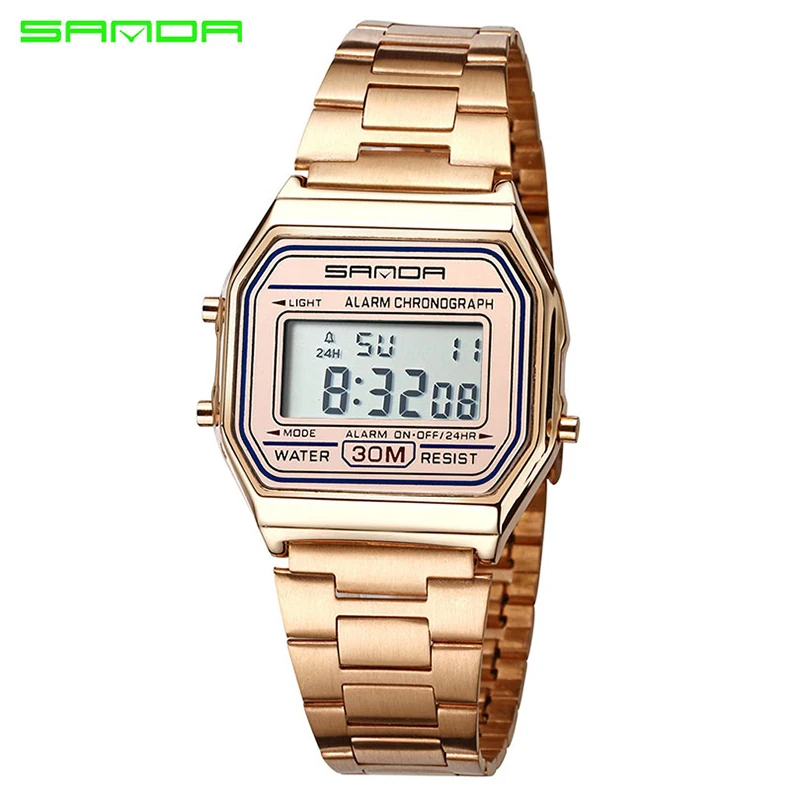 SANDA Rose Gold Sport Watches Women Luxury Golden LED Electronic Digital Watch Waterproof Ladies Clock Female Reloj Mujer