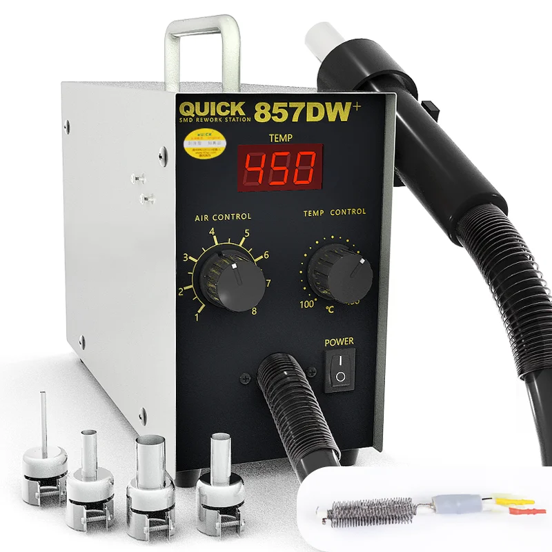 Быстрая 857DW + паяльная станция 580W Регулируемая горячего воздуха пистолет с