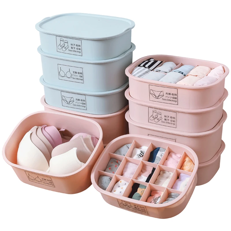 

Stackable Tie Bra Underwear Socks Drawer Storage Box Creative Socks Organizer Jewelry Cosmetics Finishing Container Plastic Box