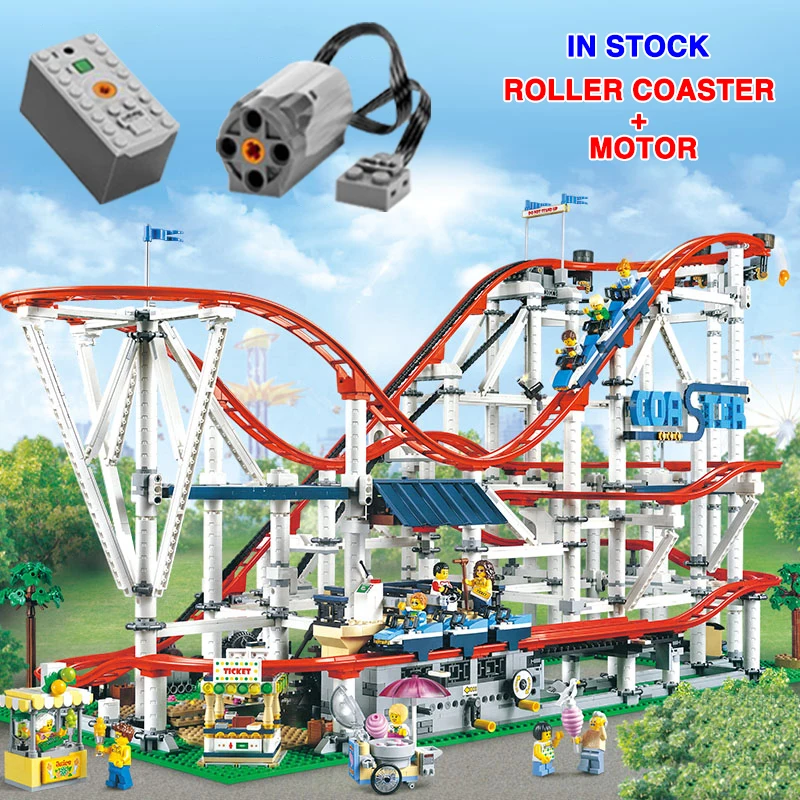 Skup Creator Expert kolejka górka zestaw techniczny klocki klocki z silnikiem kompatybilne legoingLYs 10261 15039 urodziny zabawki prezentowe