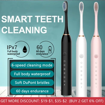 

Sonic Electric Toothbrush USB Rechargeable 6 Modes Smart Ultrasonic Toothbrushes Waterproof Travel Oral Care Teeth Brush Heads