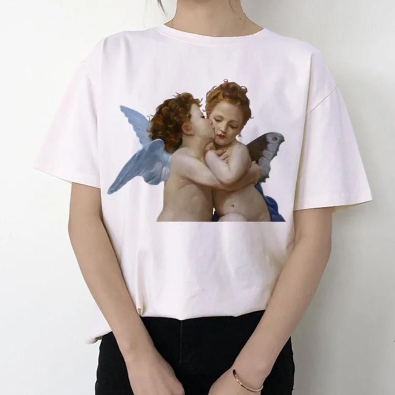 Футболка ангела Женская Kawaii печать 90s модная, с короткими рукавами женская забавная футболка винтажная мода футболка футболки с забавным принтом Ullzang - Цвет: 1038