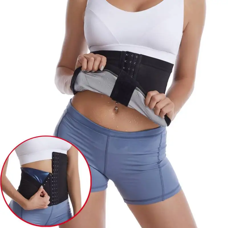 

Sauna Waist Trainer Belt Women Slimming Sweat PU Silver Wrap Fajas Colombianas Hooks Body Shaper Corset Cinchers Shapewear