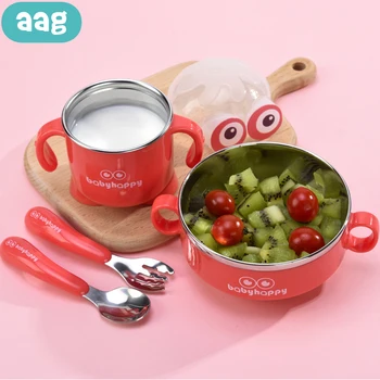 

AAG Cartoon Baby Bowl Dishes Set Crockery Stainless Steel Child Tableware Kids Dinnerware Baby Child Food Feeding Bowls Set