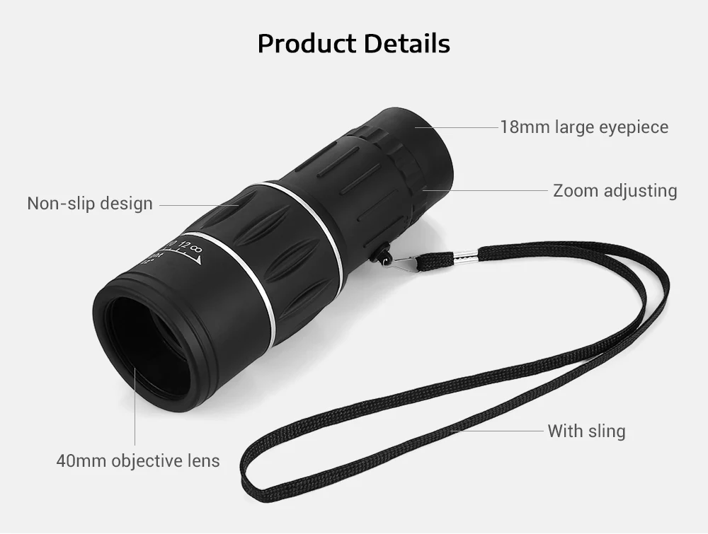 Beileshi 16x52 Monocular Telescope Dual Focus Adjusting Low Night Light Vision