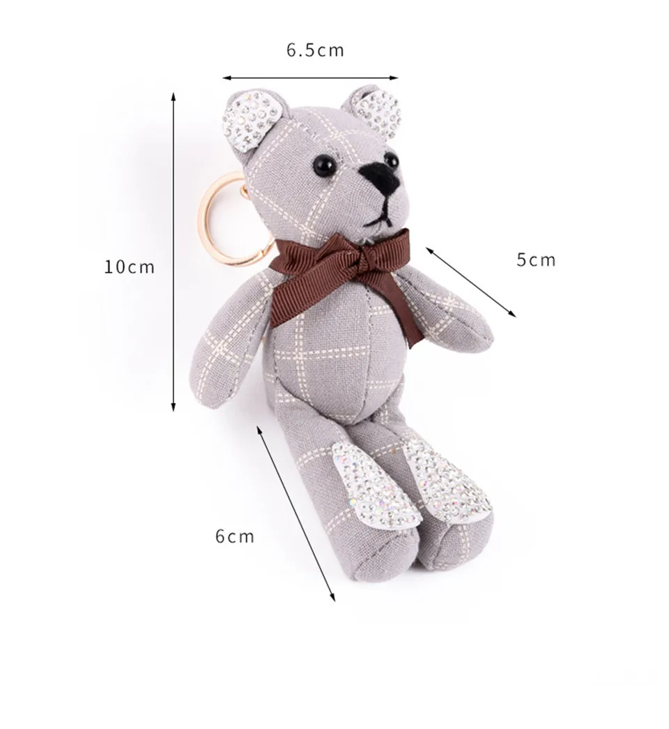 Мультфильм искусство хлопок лен плюшевые игрушки маленький медведь ключ кнопка студенческий подарок на день рождения мешок кулон Животные Природа плюшевый брелок