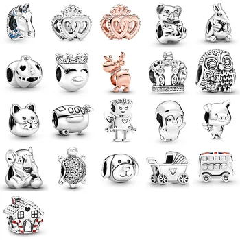 

925 Sterling Silver Beads Charms Kangaroo Owl Baby Carriage House Crown Rose Gold For Women Pandora Charms 925 Original Bracelet