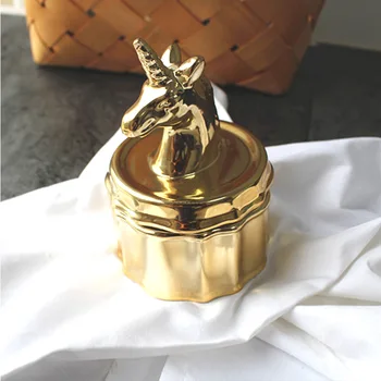 

Nordic Ceramic Unicorn Jewelry Box Gold Jewelry Small Objects Jewelry Jar Decorative Ceramic Ornaments