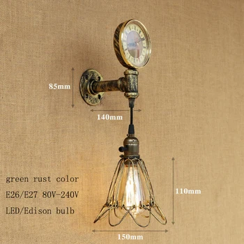 

Sale Europe Vintage wall lamp indoor LED lighting iron rust LOFT industrial clock style for living room bar bedroom restaurant