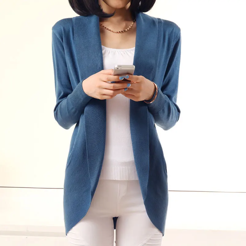 

2019 Autumn Winter New Women Long Sleeve Knitted Sweater Casual Solid Scarf Collar Cardigans Sweaters