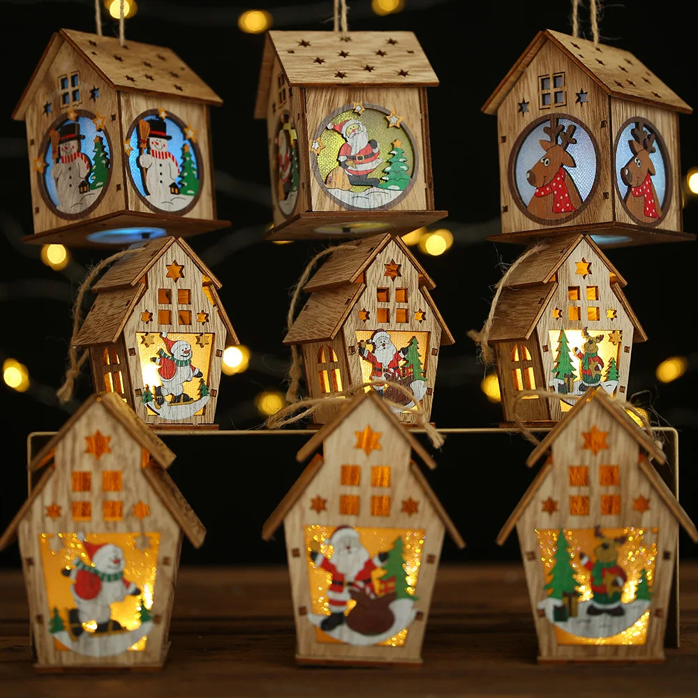 Рождественские украшения Рождественский Декор Санты шляпа Деревянная Рождественская освещенная кабина Сборка Маленький дом светящийся цветной домик