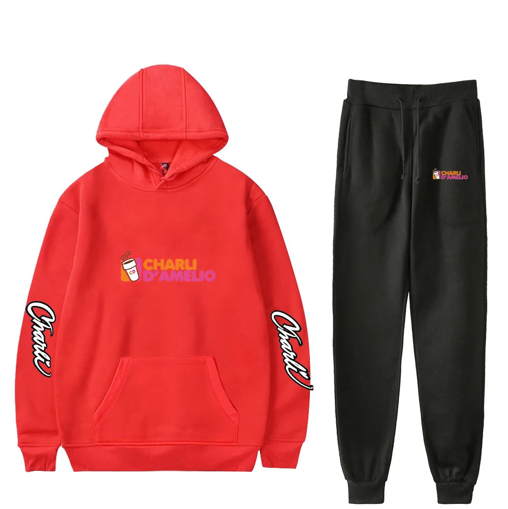 

New Charli Damelio Merch Sportsuit Sweatshirt Sweatpants Suit Ice Coffee Splatter Trousers Sets Unisex Clothes Bottom Pullovers