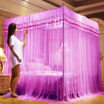 

Princess Three-door Mosquito Netting for Bed Pink Palace Mosquito Net King Queen Size Canopy Bed Including Steel Bracket