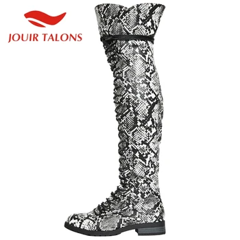 

JOUIR TALONS Hot Sale High Fashion Casual Over-the-knee Boots Cross-tied Low Heels Leopard Serpentine women shoes