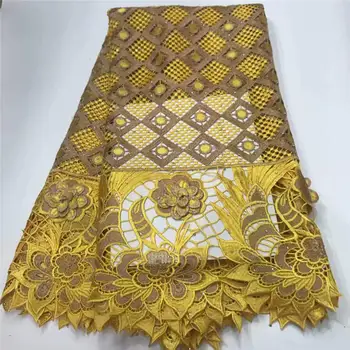 

Sequence Stone Africa Swiss Sheer Organza French Mesh Top Heavy Handmade Appliqué Yellow Embroidered Mesh Gauze Lace Fabric