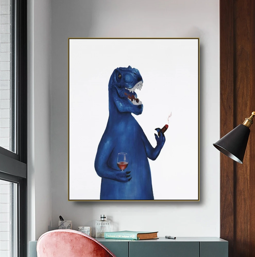 

Cassisy Canvas Art Painting Smoking and Drinking dinosaurPoster Picture Wall Decor Modern Home Decoration For Living room