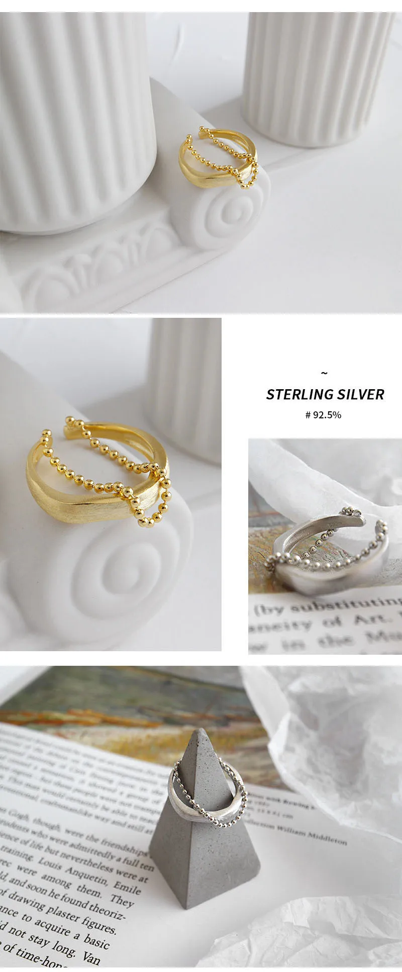 Цепочка с шариками, 925 пробы, серебряные кольца, женские кольца с изменяемым размером, Открытое кольцо в стиле панк, ручная работа, Bague Femme Argent 925 Mujer Moda, ювелирные изделия