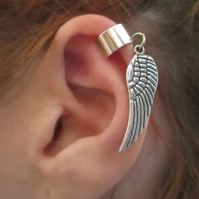 

korean Fashion Gold/Silver Wild Simple Metal Wing U-shaped Pierced Ear Clip Earrings Fake Earrings Women for 2019