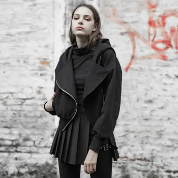 

PUNK RAVE Women's Hoodie Embroidered Cardigan Jacket Metal Diagonal Zipper Street Flannel Hoodie Warm Long Sleeve Coat