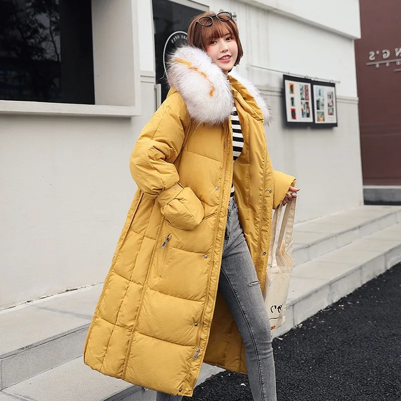 

Large Size Dress 201 Winter Fat Mm Korean-style Loose-Fit Large Fur Collar Cotton-padded Clothes Large GIRL'S over-the-Knee Slim