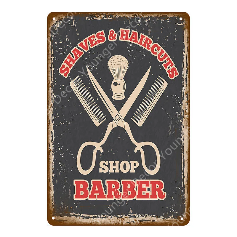 Barber Shop Metal Signs Haircuts And Shaves Advertising Decorative Board Home Wall Decor Hairdresser Gift Vintage Poster YI-165 - Цвет: YD7791BI