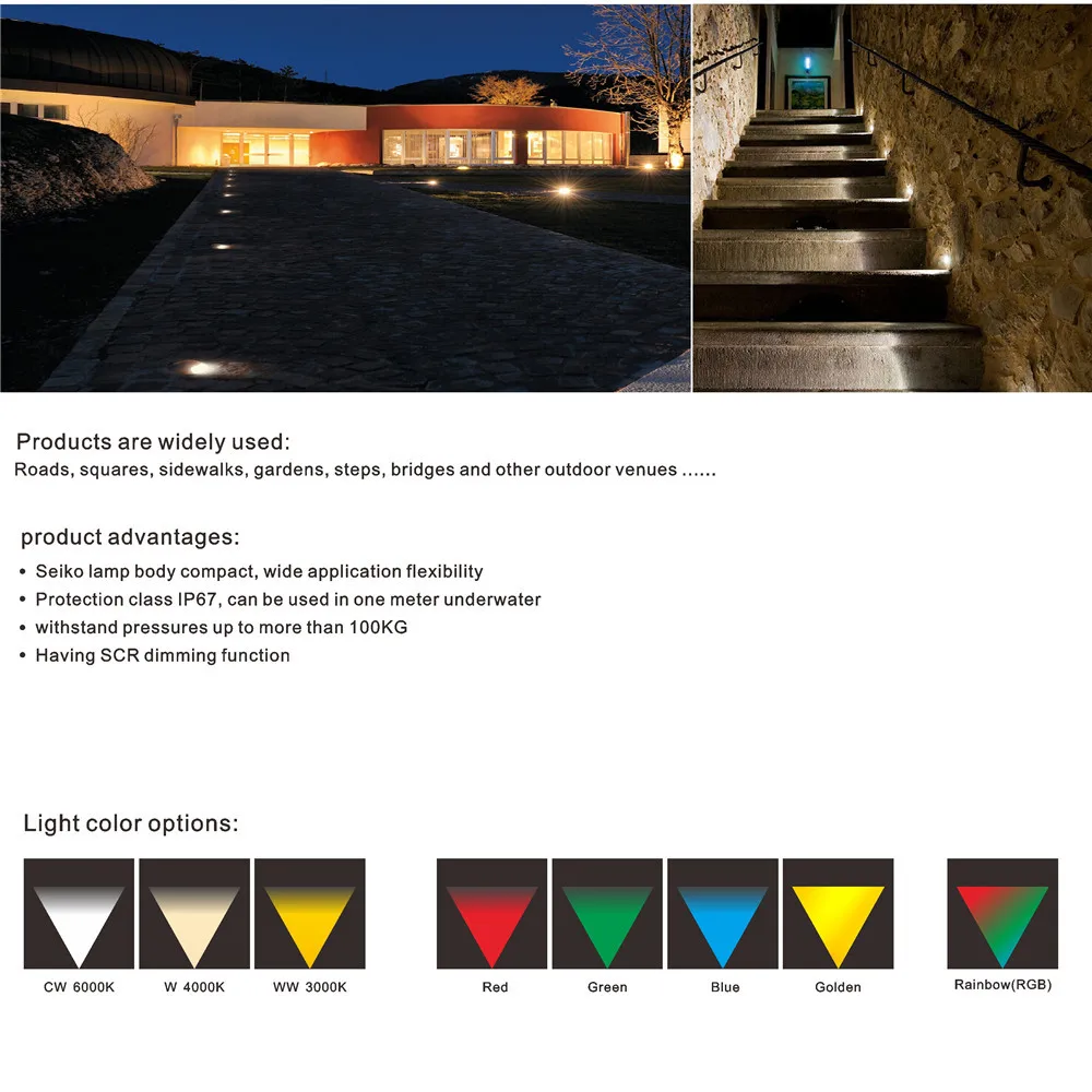 LED Underground Light,  Outdoor Landscape Lighting,  Recessed Spot Light Kit,  IP67 3W 12V Patio Pavers LED Floor Deck Stair Lamp (2)