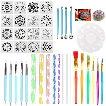 

40 Packs Mandala Rock Dotting Tools, Dot Art Tools Set Including 16 Style Mandala Stencils, Acrylic Rods,Paint Tray