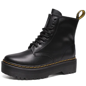 

Punk Style Genuine Leather Martin Boots Women Platform Ankle Boots Thick Sole Motorcycle Boots Winter Shoes 2020 waterproof