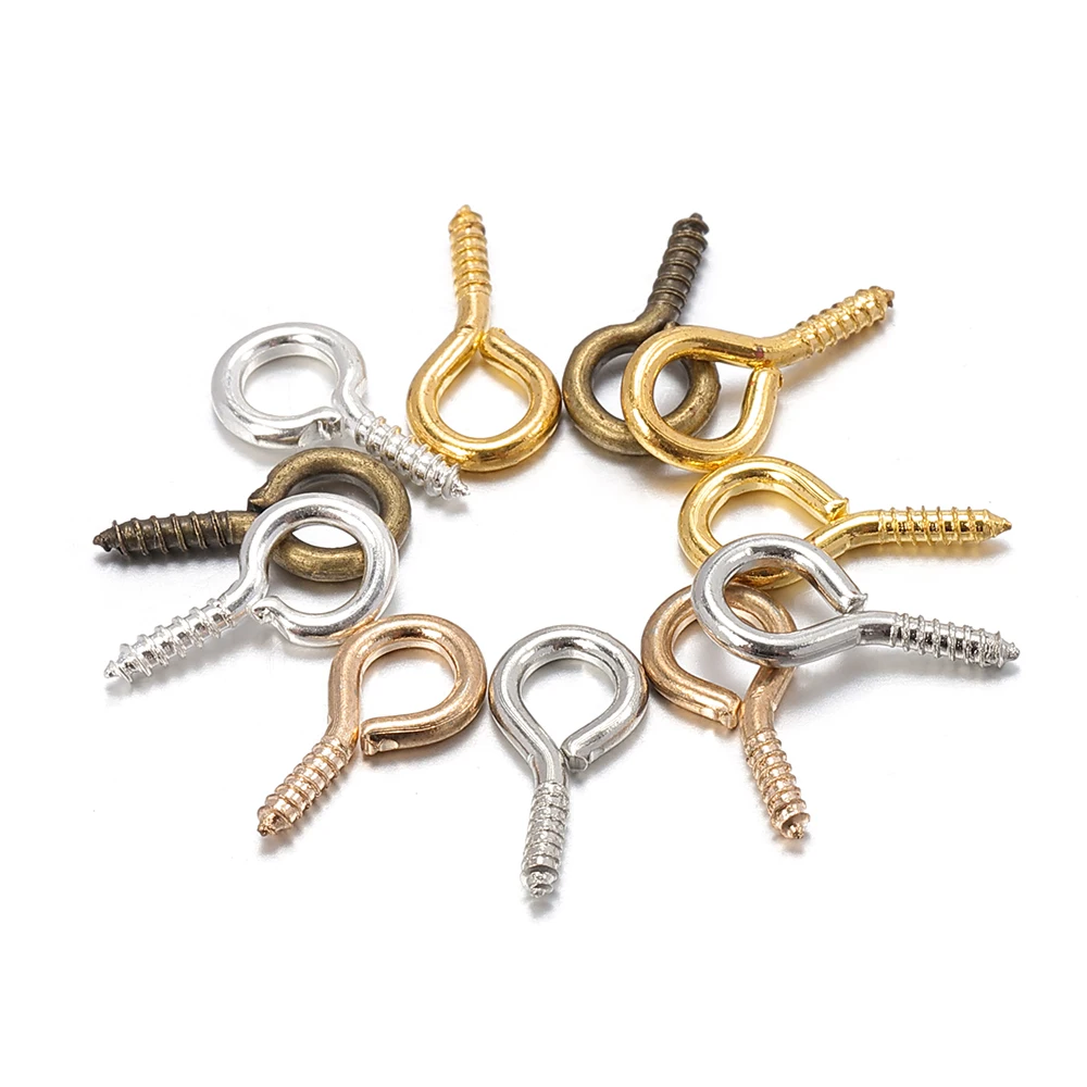 

200pcs/lot 4*8/5*10mm 4colors Metal Screw Eye Pins For Pendant Iron Screw Eye Hooks Clasps Fit Drilled Beads Diy Jewelry Making
