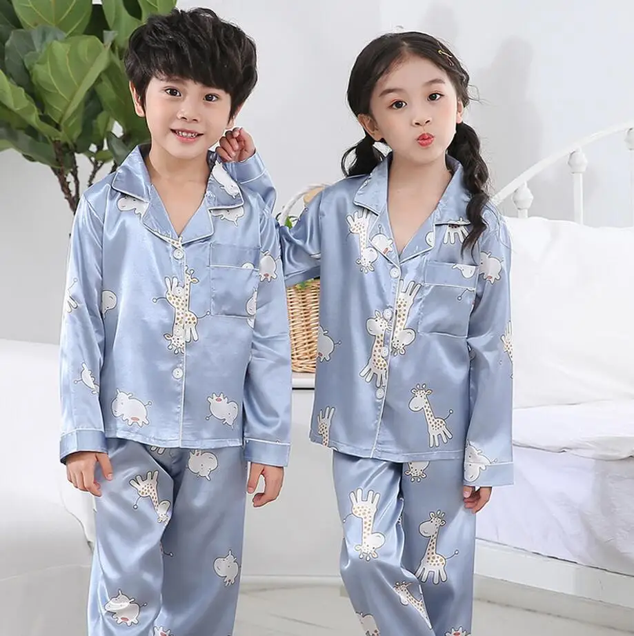 Пижамы для девочек г., осенне-зимний комплект детской одежды для сна с длинными рукавами, шелковые пижамы, костюм пижамные комплекты для мальчиков, детский спортивный костюм - Цвет: model 1