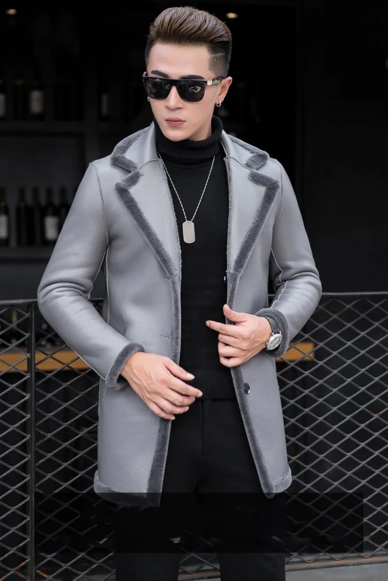 Стрижка овец мужская верхняя одежда средней длины пальто зимние толстые тонкие двухсторонние натуральная шерсть теплые мужские кожаные куртки размера плюс M-4XL
