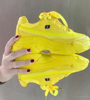 Новинка года; Дизайнерские кроссовки; женская повседневная обувь на платформе; модные белые кроссовки на платформе; Basket Femme; цвет желтый; повседневная обувь на массивном каблуке - Цвет: Цвет: желтый