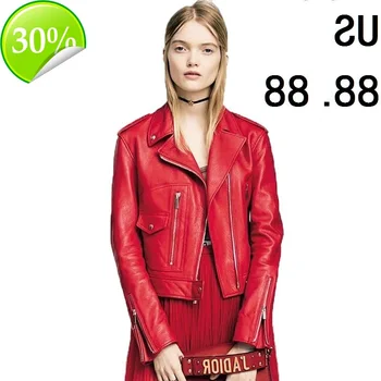 

Free 100% shipping,fashion Genuine leather women slim short jackets.motorbiker Asian size female sheepskin jacket Suede