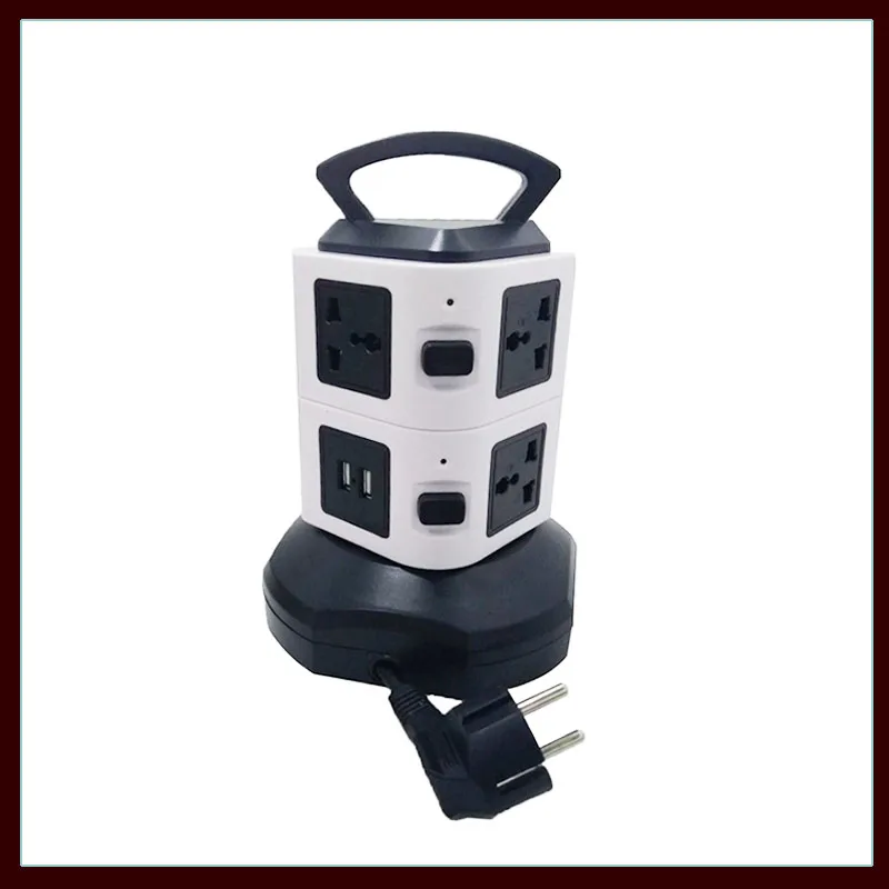 

Vertical type Power strip 1.8M Extension Lead 2USB Ports Tower Power Strip EU plug Overload Protection Electrical Socket