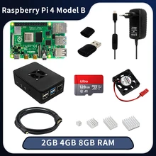 Raspberry Pi 4 b 2 go 4 go 8 go de RAM, boîtier ABS, cuiseur de carte, dissipateurs de chaleur, câble d'alimentation vidéo pour RPI 4, installation gratuite du système
